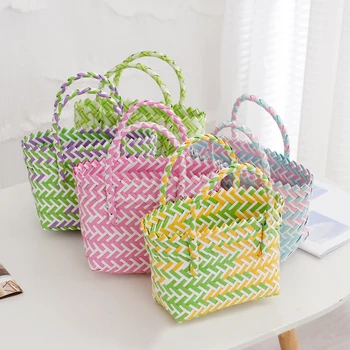 Тъкани мини-чанти, Дамски луксозна чанта-тоут, пластмасов плажната малка чанта за пазаруване, Дизайнерска дамска чанта, Ежедневно кошница за съхранение, Лятна чанта