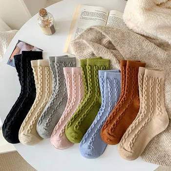 CHAOZHU, 1 двойка от есенно-зимната вълна на женските чорапи, кашмир обикновена топли чорапи с обрат-на модел, ежедневни модни Чорапи, Ново записване