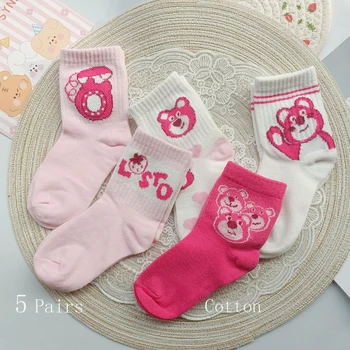 Чорапи за момичета, пролетно-есенни Фините детски чорапи със средна дължина, с анимационни мечка, Детски памучни чорапи