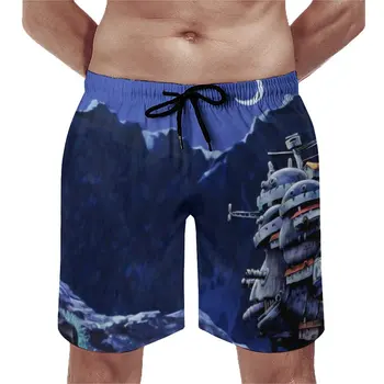 Плажни шорти Howls Moving Castle Лято Под Луната Ретро Плажни Къси Панталони за Мъже, Спортни дрехи бързо съхнещи Дизайнерски Плажни Бански