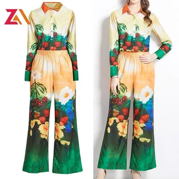 ZALady ретро Комплект от две части с флорални принтом, Елегантни Комплекти, панталони, Есен облекло за жени, 2023, ретро костюм с дълъг ръкав, комплект панталон