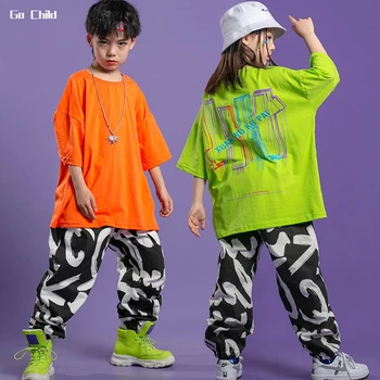 Тениска с принтом за момичета в стил хип-хоп, джоггеры с графити, Тениска за момчета, Панталони за улични танци, Детска градинска дрехи, комплекти, дрехи за тийнейджъри, в стил джаз, Детски костюми