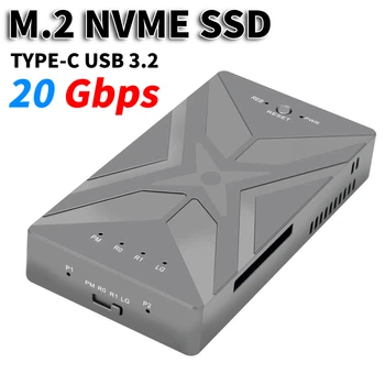 M. 2 NVME SSD RAID Case Поддръжка на мобилен твърд диск с две отделения M. 2 Nvme Корпус за SSD Твърд диск TYPE-C USB 3.2 GEN2 10/20 gbps