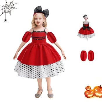 Детски дрехи за Хелоуин, Празнична рокля за малки момичета с волнообразным принтом, Детски костюми за Cosplay, рокля на Принцеса за момиченца