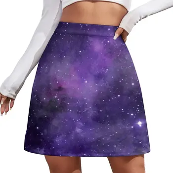 Лилава мини-пола с акварельным космически модел, дамски дрехи, поли kawai