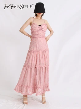 TWOTWINSTYLE Лоскутные рокли от годни за консумация дървени гъбата За жени С квадратна яка и без ръкави Рокля с трапецовидна форма, с висока талия, Дамска мода 2023