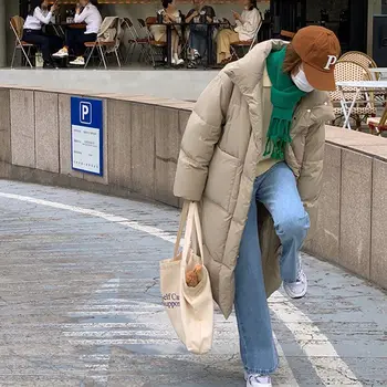 Корейската версия е със средна дължина, памучен яке свободно, намаляване, ежедневни топло и удебелена яке, модерен пуховик