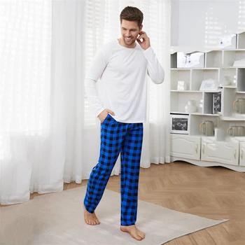 Лятна нова мъжка пижама 2023, модни однотонная проста клетчатая пижами, Тънки ежедневни дишаща градинска мъжка пижама от две части