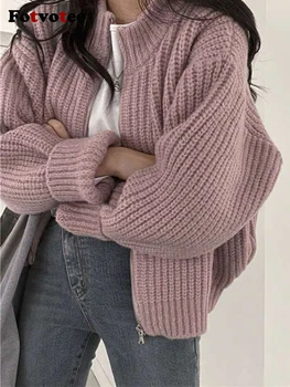 Fotvotee, жилетка оверсайз, пуловери, женски вязаный пуловер, утепленное палто с цип, корейски мода есен-зима реколта върховете