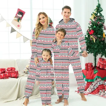 Семеен Начин на Зимата е Новата Година За мама и Дъщеря Еднакви комплекти за семейството, Коледна пижама с принтом Лосове, Модерно Коледно облекло за възрастни и деца