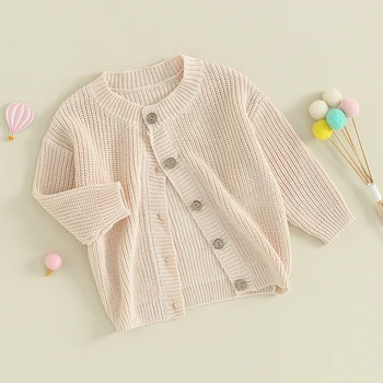 Вязаный Жилетка за малки момичета, пуловер с Дълъг ръкав и копчета, Обикновена възли блузи, плетива, Есенно-зимни дрехи