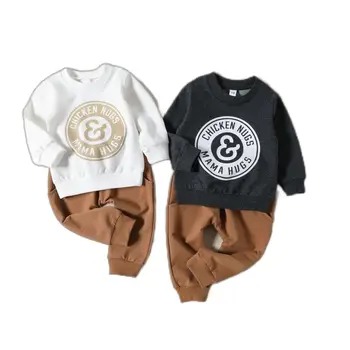 Есенен комплект дрехи за Малки момчета 2023 година, в началото на с писмото принтом, тениска + дълги панталони, 2 броя, зимни дрехи за 0-3 години