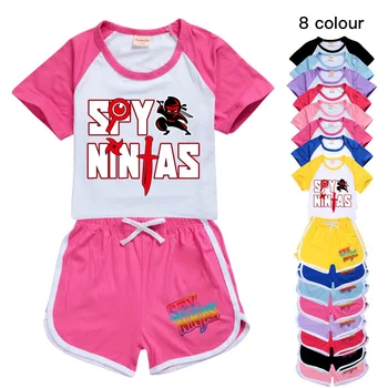 Летен Комплект дрехи За момичета и момчета, Детска спортна тениска SPY NINJA + Панталони, комплект от 2 теми, Бебешки дрехи, Удобни дрехи, Пижами от 2 до 16 години