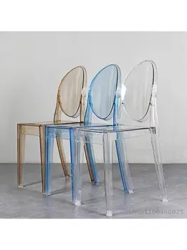 Креативен прозрачен стол дяволът призрак с облегалка, модерен минималистичен стол за хранене сватбен кристална домашен акрилен стол за почивка