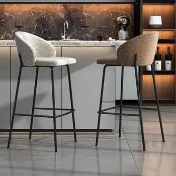 Скандинавски Бельо бар стол за домашна кухненски мебели Луксозни Бар столове Дизайнерски Бар столове с високи крака от ковано желязо A