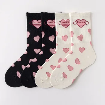 Къси Чорапи с Принтом Сърцето Sweet Love За Жени, Момичета, JK, Корейски Есенно-Пролетни Чорапи със средна дължина, Ежедневни Спортни Чорапи в стил 