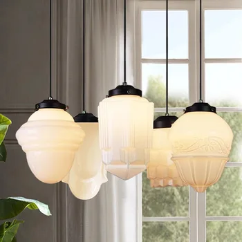 Модерен led стъклена окачена лампа, минималистичные сметана висящи осветителни тела за хол, Спални, Нощни шкафчета, лампи за ресторант