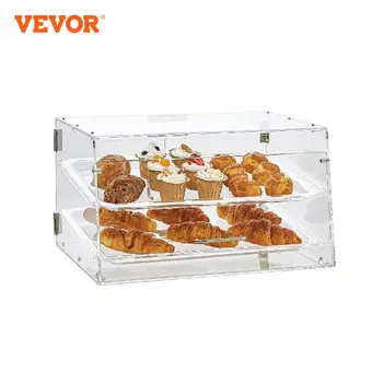 Прозрачна витрина за сладкарници VEVOR 2 Тавата, Акрилна Търговска витрина за хлебни изделия с предната и задната врати за хляб