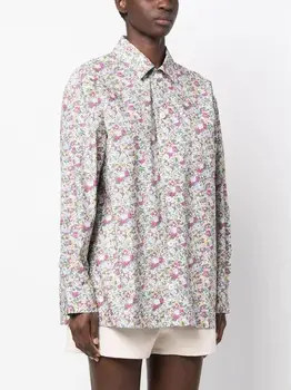 Дамска блуза с флорални принтом в ретро стил, Есен-зима, отложной яка, дълъг ръкав, Дамски елегантен памучен риза и върховете 2023, новост