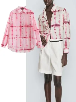 ТРАФИКА/Дамски годишната реколта дрехи с V-образно деколте и дълъг ръкав, однобортная дамски Нова мода ежедневни свободна блуза