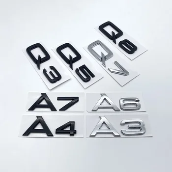 3D Букви И Цифри Емблема за Audi A3 A4 A5 A6 A7 A8 Q2 Q3 Q5 Q7 Капака на Багажника на Колата Поименна Табела Икона Стикер с Логото на Хром Лъскав Черен