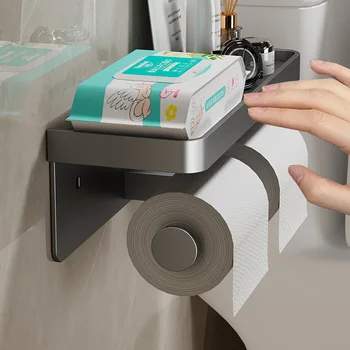 Нов голям държач за тоалетна хартия, стенен държач за ролка хартия с чекмедже за съхранение, тоалетка органайзер, поставка за телефон, аксесоари за баня