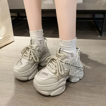 Дамски обувки за баща на дебела подметка, новост лятото 2023, ежедневни, спортни обувки от дишаща мрежа, обувки на порести подметка с терен, танцови обувки