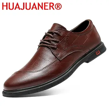 Мъжки бизнес обувки, ежедневни обувки от естествена кожа, мъжки офис сватбени обувки за почивка, официални мъжки обувки-oxfords високо качество