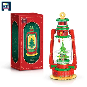 UKBOO Ideas Коледни Светлини за къмпинг Модел Микро Строителни Блокове на Въртящата Коледно Дърво Мини Тухли Играчка За деца Коледни подаръци