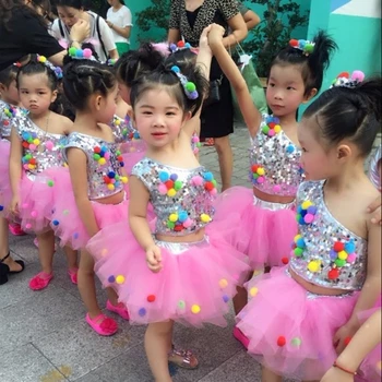 8 Цвята, детски костюми за джаз танци, детска рокля Балетт, модерни рокли пачки с пайети за момичета, бални рокли за състезания
