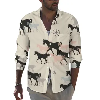 Ежедневни ризи с коне, Мъжки Ризи с животни, Трендови улични блузи с пролетта принтом, Най-3XL 4XL