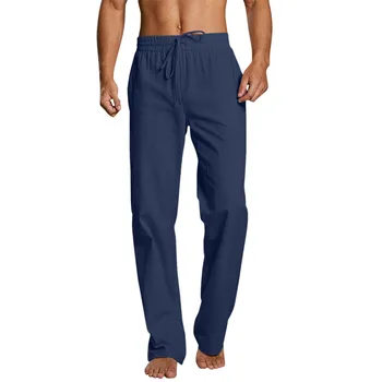 Мъжки памучни панталони от изкуствена лен; Летни обикновена дишащи памучни панталони от коноп; Мъжки ежедневни панталони за фитнес с еластичен ластик на талията