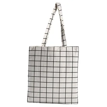 Нова мода жените холщовая клетчатая еко чанта за многократно използване за пазаруване, клетчатая чанта през рамо, черна, бяла