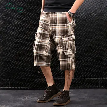 Стилни летни памучни шорти-карго, Мъжки камуфляжные ежедневни панталони в клетка с джобове, dr. шорти Голям размер