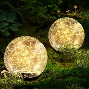 4 БР. Градински слънчеви топката светлини LED Смахнат стъклен глобус на слънчевата енергия Наземни светлини, както е показано на пешеходна пътека, на двора, на двора, на тревата