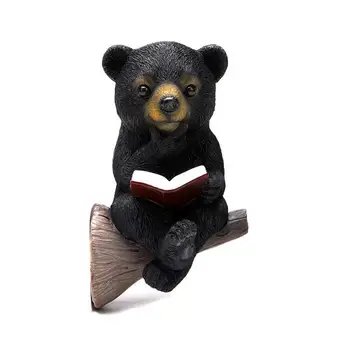 Скулптура на мечка, лесна за инсталиране на животното Фигурка от смола, Безжичен седнала мечка, Четене на книга, животното Фигурка За външно декор