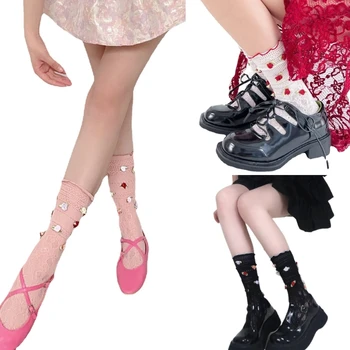 Дамски чорапи, Чорапи с рози за момичета, ежедневни чорапи във френски стил, Сладки сладки чорапи до средата на прасците, директен доставка